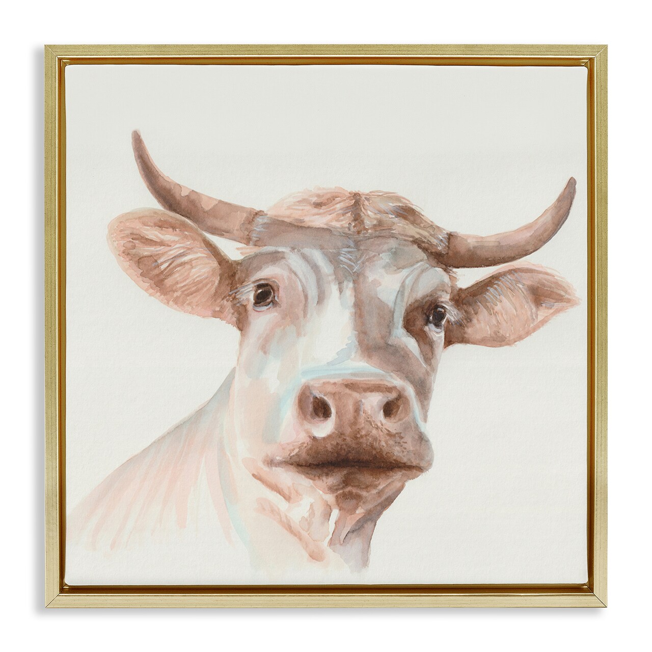 Stupell Industries Cream Beige Cow Framed Floater Canvas Wall Art Design by Errico & Slyp